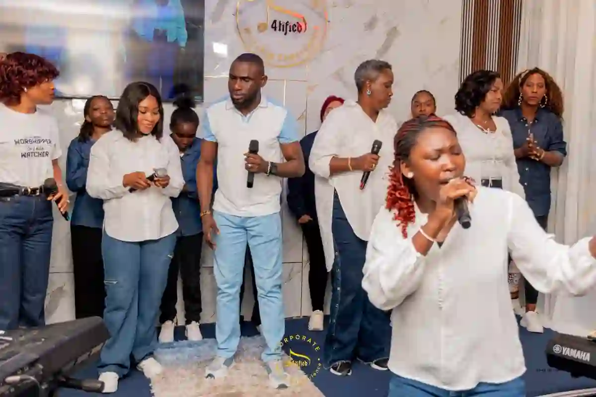 Worshippers on stage ministering during a 4tified Nation Corporate Worship Experience